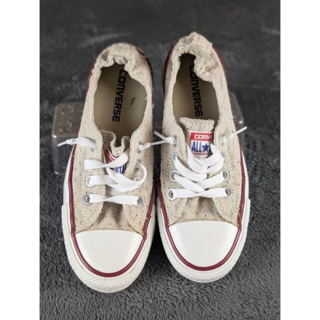Converse Chuck Taylor All Star Shoreline Slip On W5 Cream Beige Eyelet Cutout